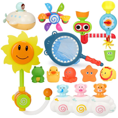 2020 Amazon Summer Hot Sell Sunflower Shower Plastic Toy Cheap Fishing Bath Toys Waterfall Baby Bath Fishing Toy